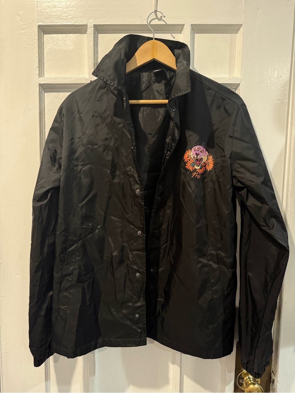 Neff Black Windbreaker Jacket with Orange & Pink Floral Patch